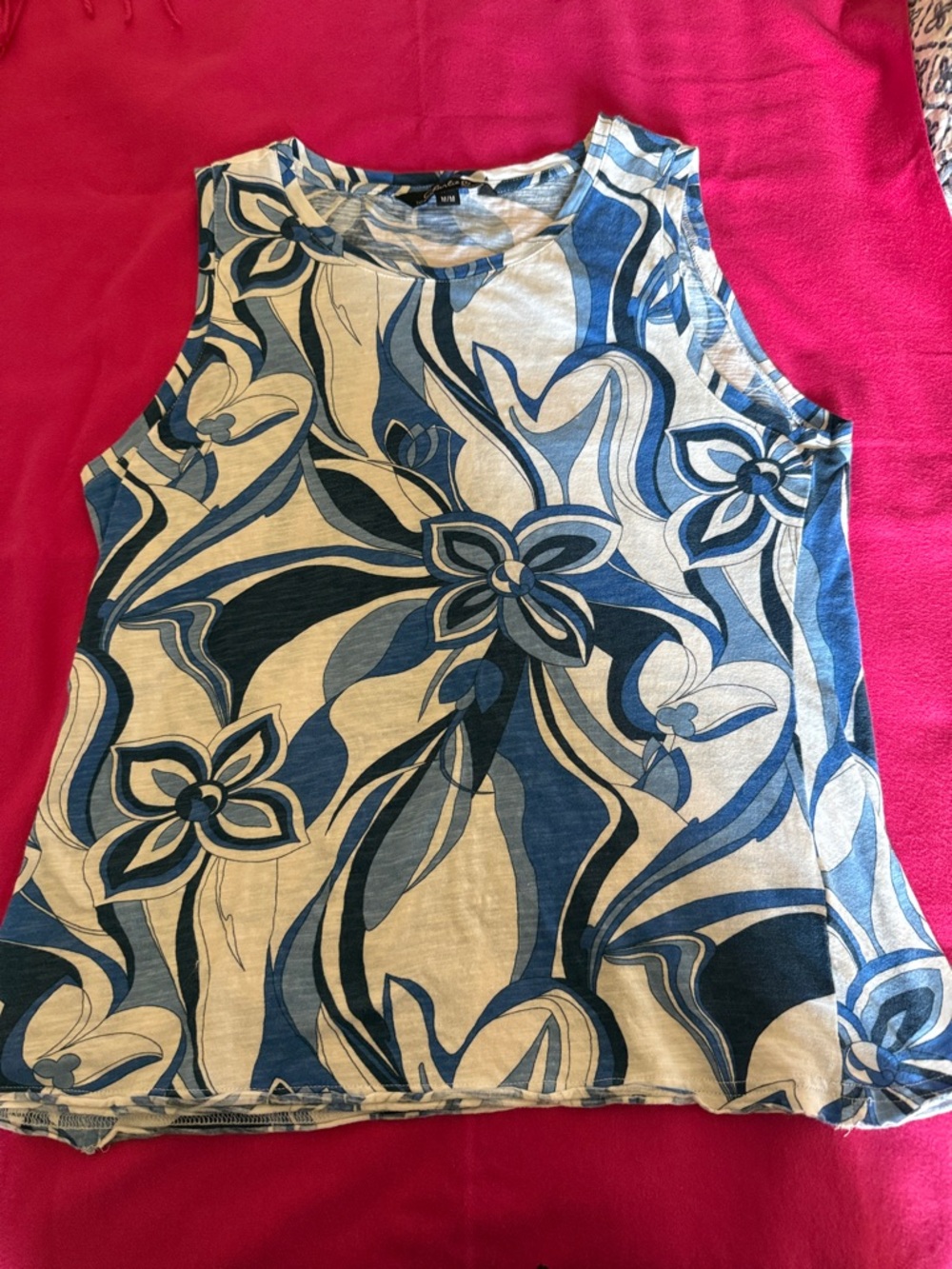 Charlie B Sleeveless Blue Floral Print Tank Top, Boutique Purchase